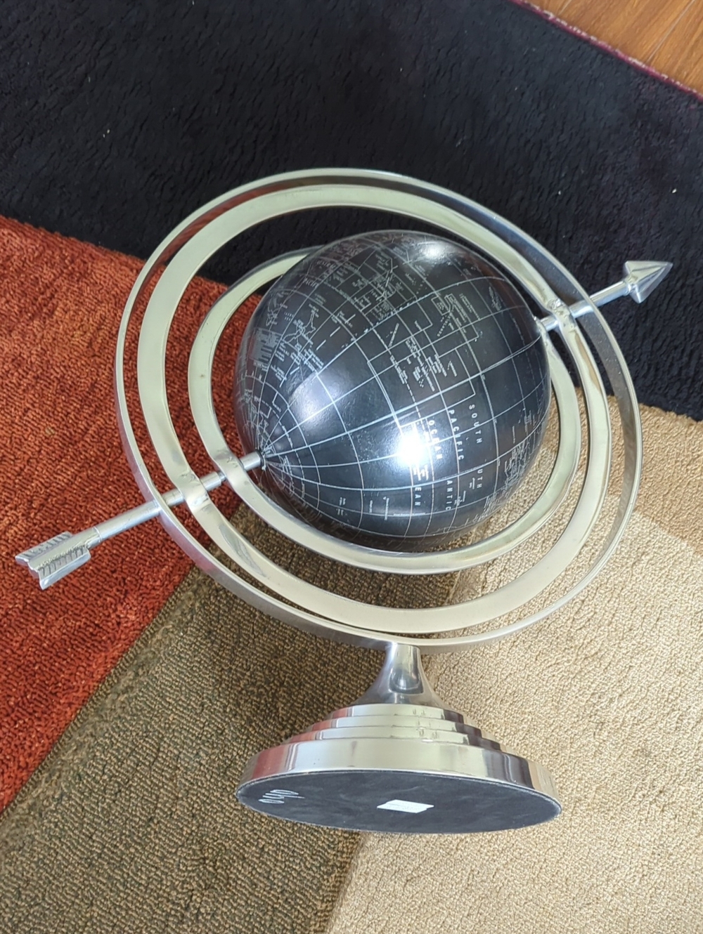 Modern Silver & Black Tabletop Armillary Globe Accent Decor - 15.5"